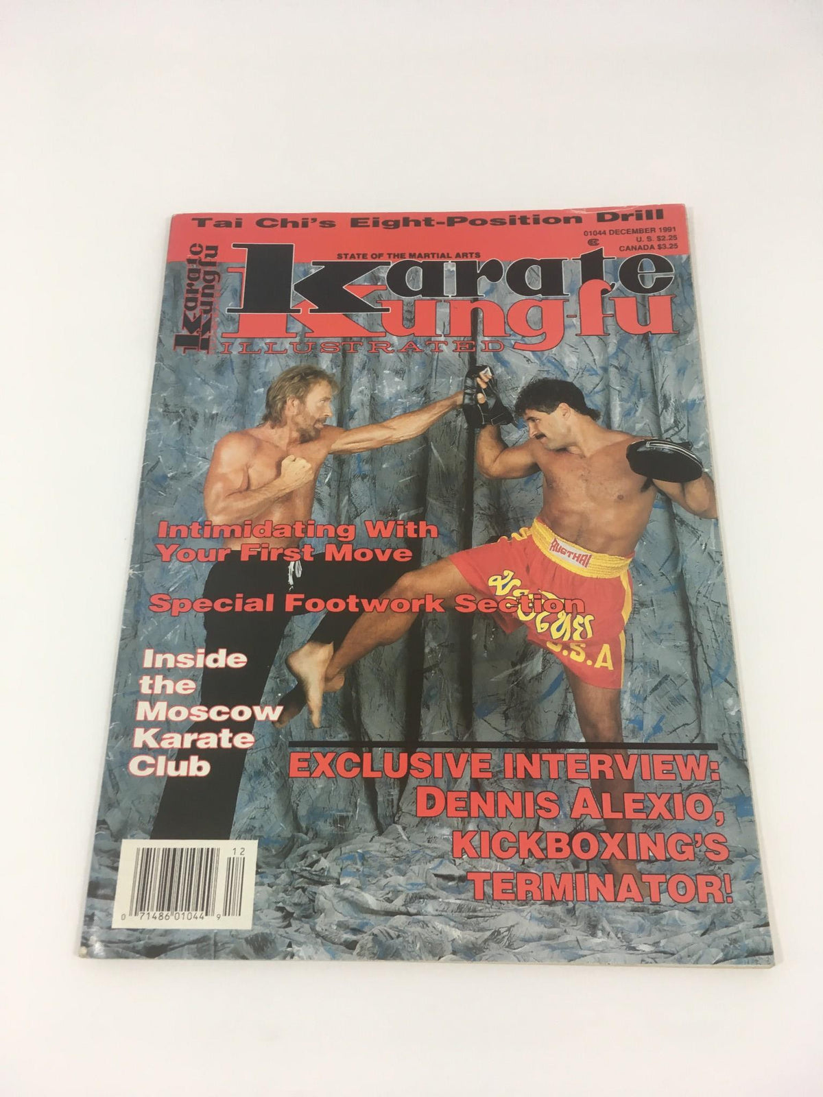 Cover of Karate Kung Fu Illustrated magazine, December 1991, showcasing Tai Chi's Eight-Position Drill and martial arts tips, includes interview snippet with kickboxer Dennis Alexio.