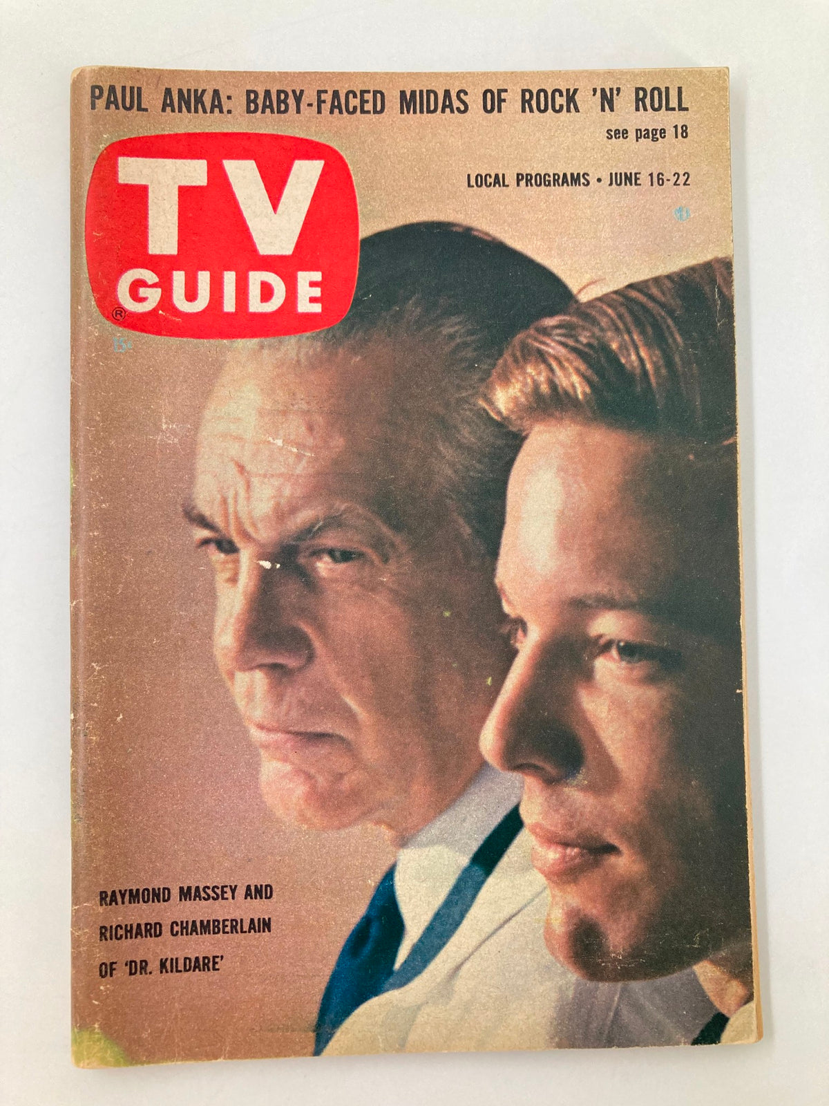 Cover of TV Guide Magazine June 16 1962 featuring iconic actors Raymond Massey and Richard Chamberlain, highlighting 'Dr. Kildare' and the allure of vintage television.