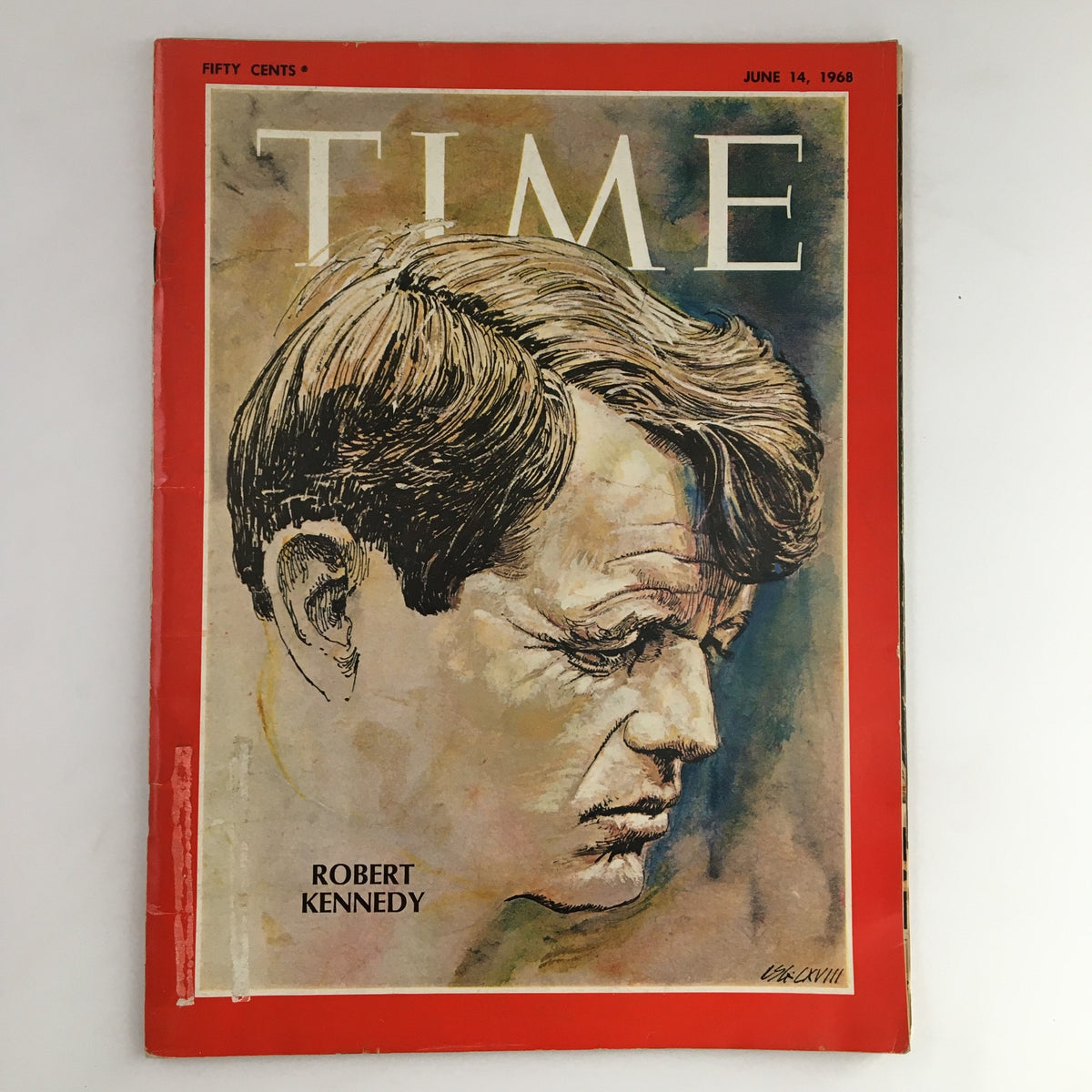 Time Magazine Cover from June 14, 1968, featuring a portrait of Robert F. Kennedy, highlighting his legacy as a prominent political figure.