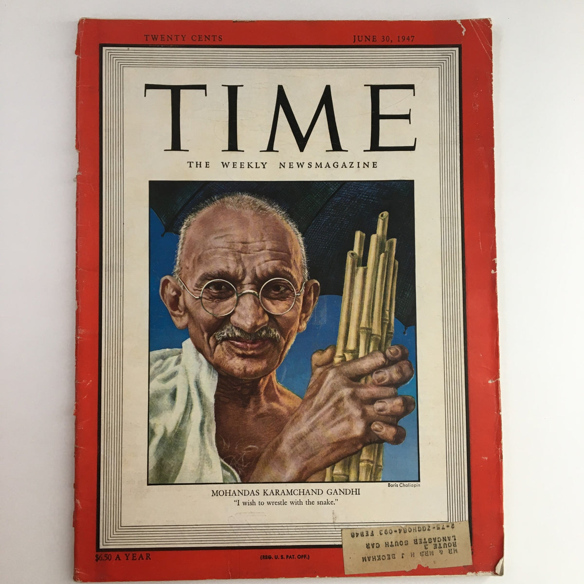 Time Magazine June 30 1947 Vol. 49 No. 26 Mohandas Karamchand Gandhi
