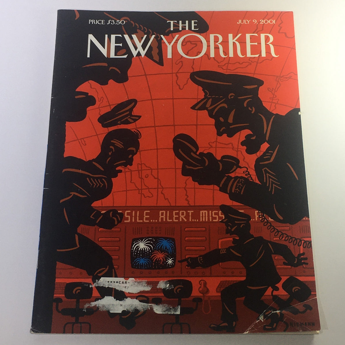 The New Yorker July 9 2001 magazine cover featuring a striking illustration by Christoph Niemann, depicting themes of early 2000s America with captivating graphics and vibrant colors.