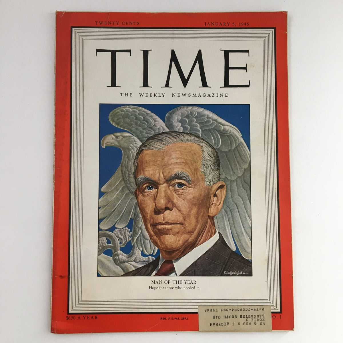 Cover of Time Magazine January 5, 1948, featuring George C. Marshall as Man of the Year, highlighting his significant role in post-war America.