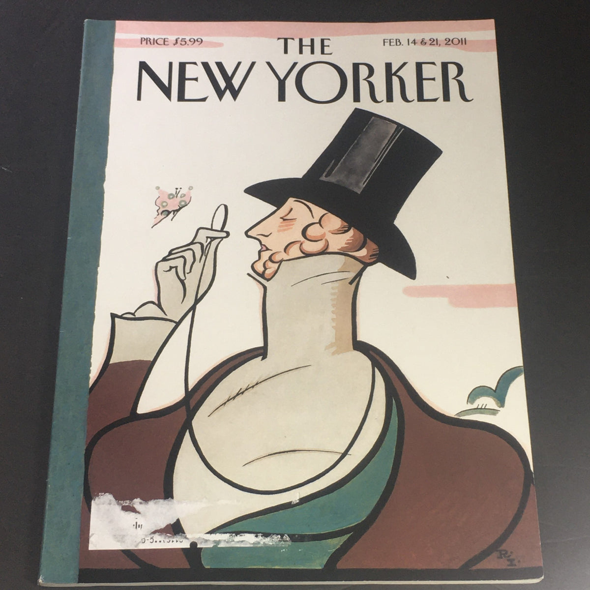 The New Yorker February 14 & 21 2011 magazine cover featuring a stylish illustration of a man in a top hat, showcasing the iconic art style of Rea Irvin.