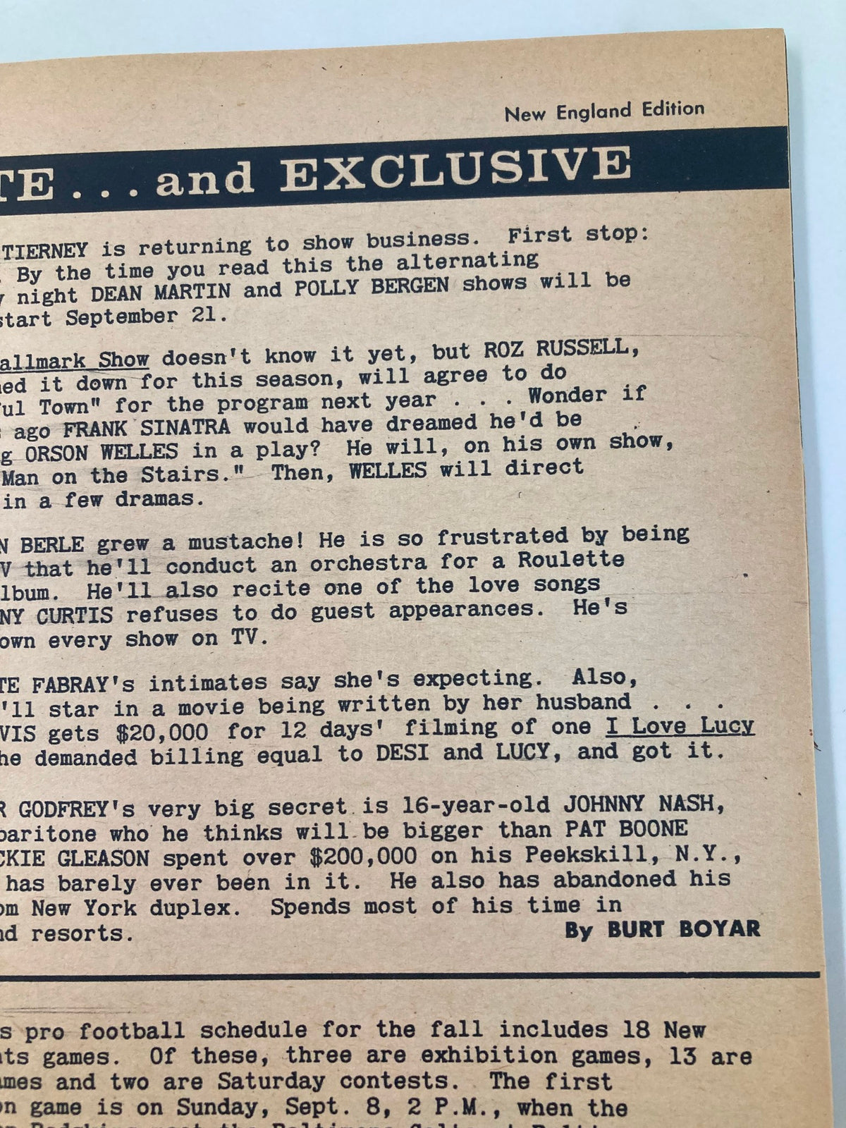 Interior page of TV Guide Magazine August 17 1957 Phil Silvers New England Edition showcasing vintage television programming highlights and articles from the mid-20th century.