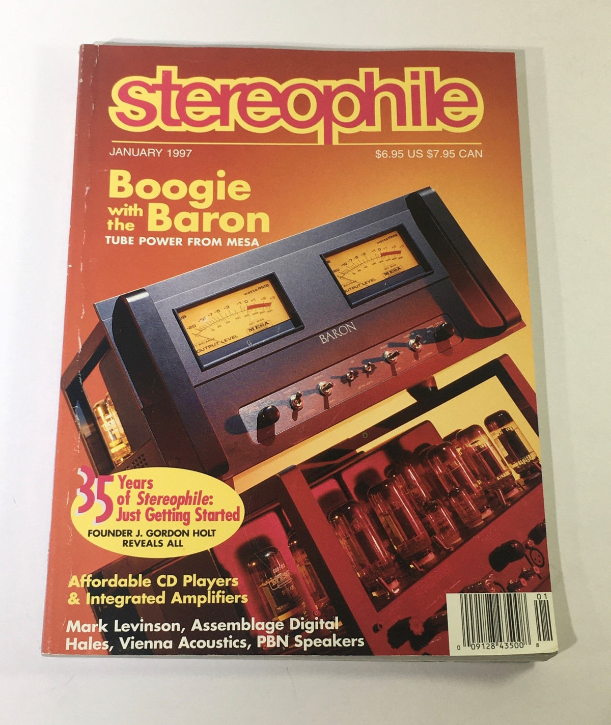 Cover of Stereophile Magazine January 1997 featuring an article titled 'Boogie with the Baron Tube Power from Mesa' showcasing vintage audio equipment and related reviews.