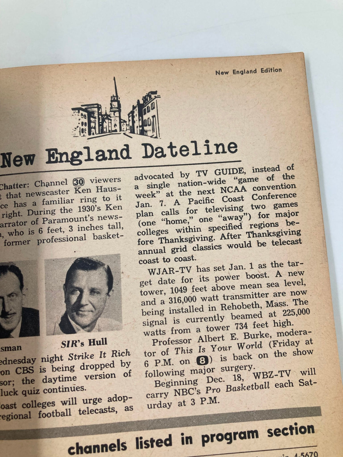 New England Dateline section of TV Guide Magazine December 18 1954, discussing television programming updates and local broadcasts.