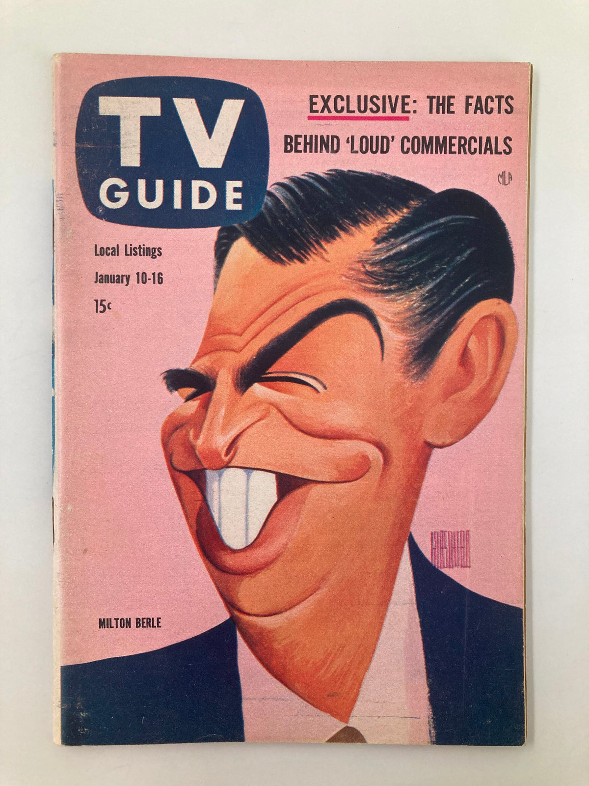 Cover of TV Guide Magazine January 10, 1959 featuring iconic comedian Milton Berle. This vintage magazine highlights the golden age of television and includes insights into classic shows.