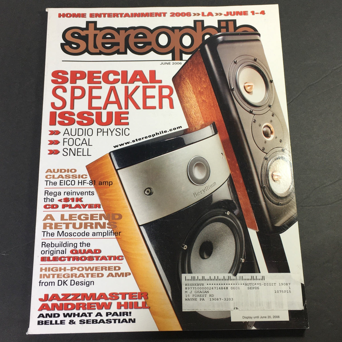 Cover of Stereophile Magazine June 2006 featuring EICO HF-81 AMP and a special feature on jazz master Andrew Hill. Highlighted topics include audio equipment and music culture.
