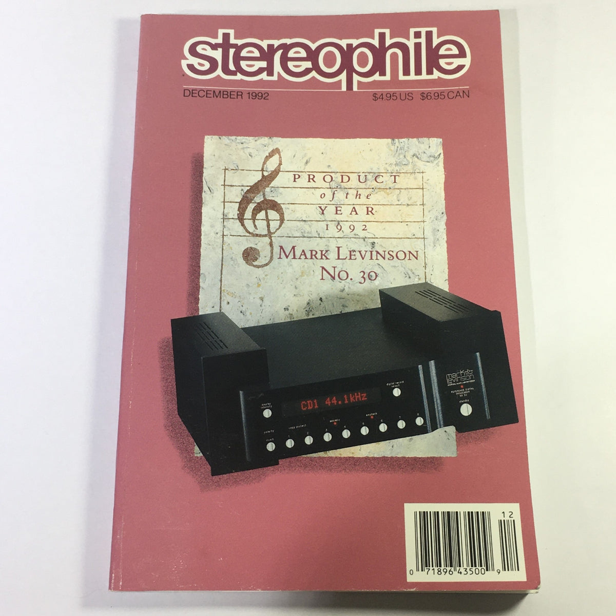 Cover of Stereophile Magazine December 1992 featuring the Mark Levinson No. 30, recognized as Product of the Year, showcasing audio innovation and high-fidelity technology.