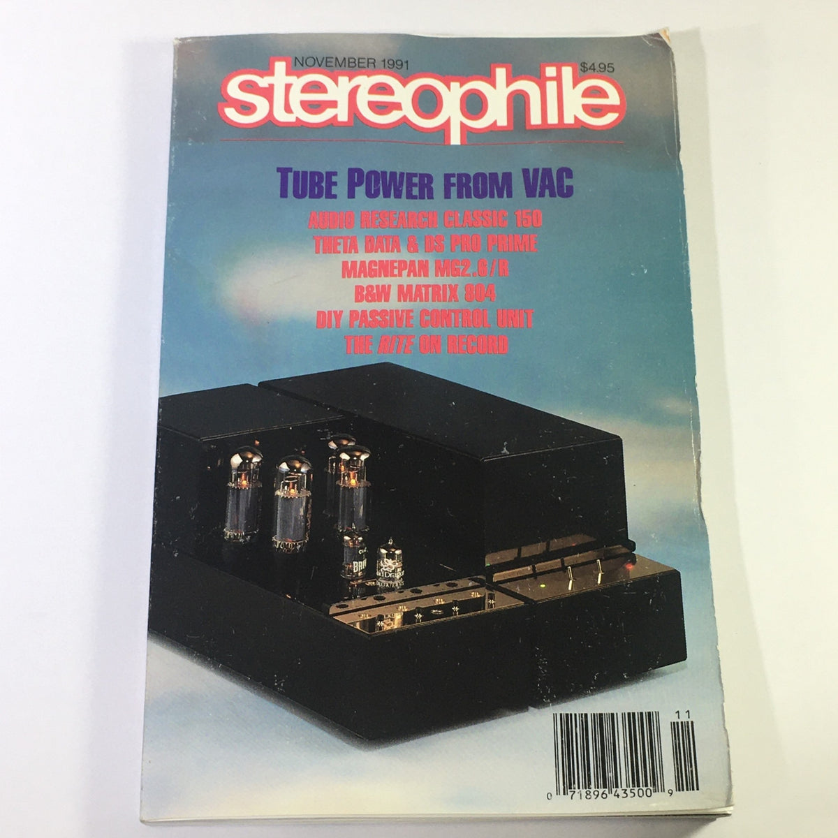 Cover of Stereophile Magazine, November 1991, featuring the Audio Research Classic 150 and VAC Tube Power, highlighting vintage audio equipment and technology.