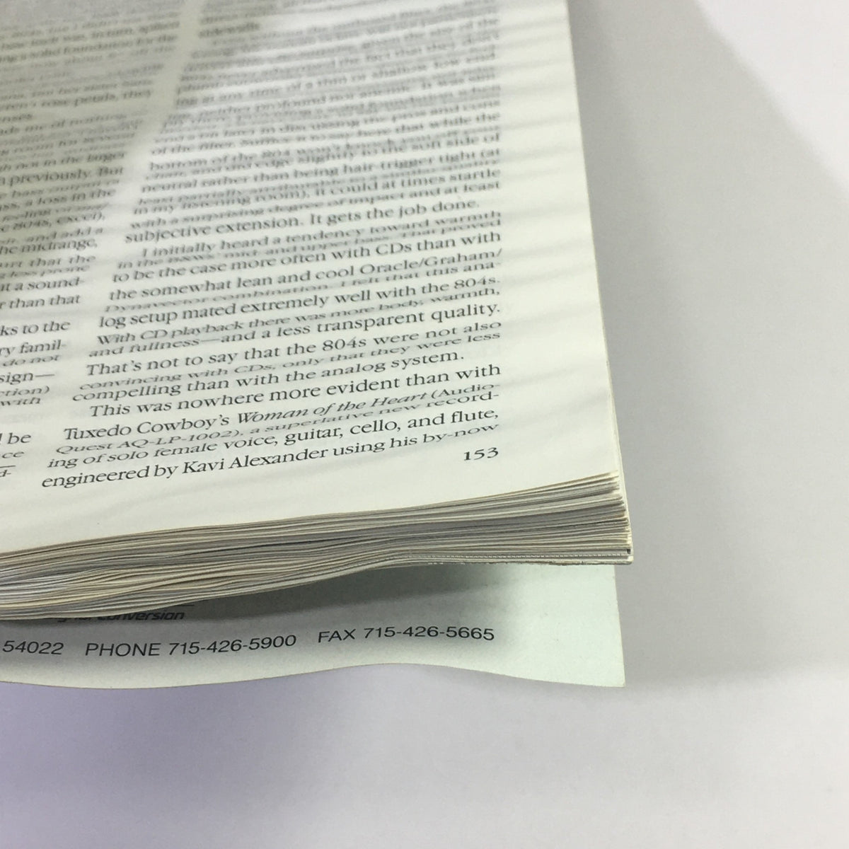 Close-up view of the page edges in Stereophile Magazine November 1991, showing signs of age typical in vintage magazines.