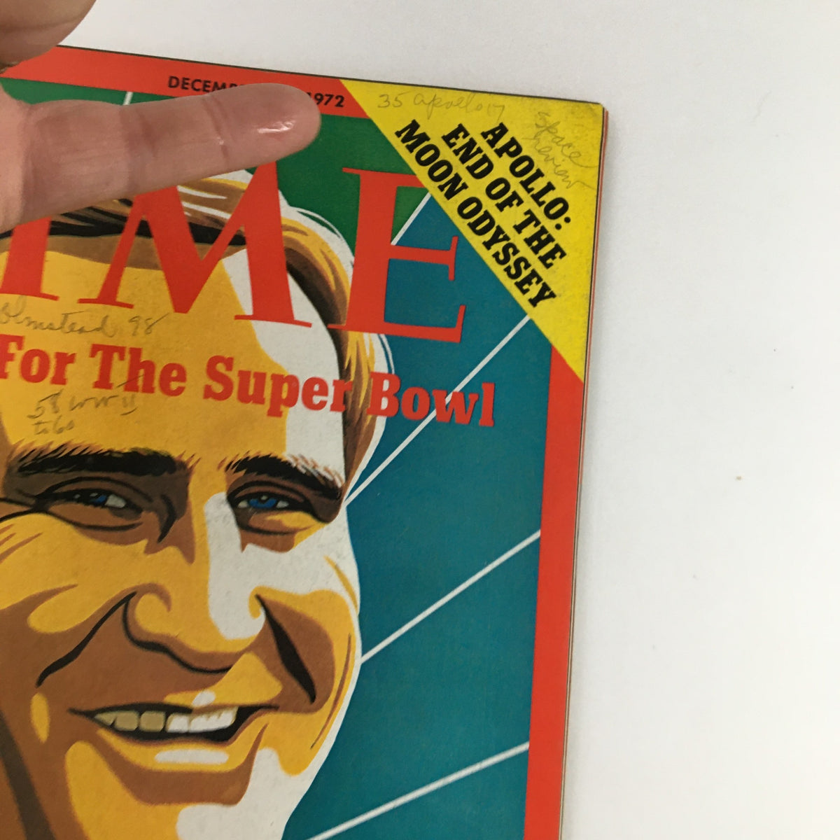 Close-up of Time Magazine December 11 1972 cover illustrating Miami Coach Don Shula, emphasizing significant moments in NFL history.