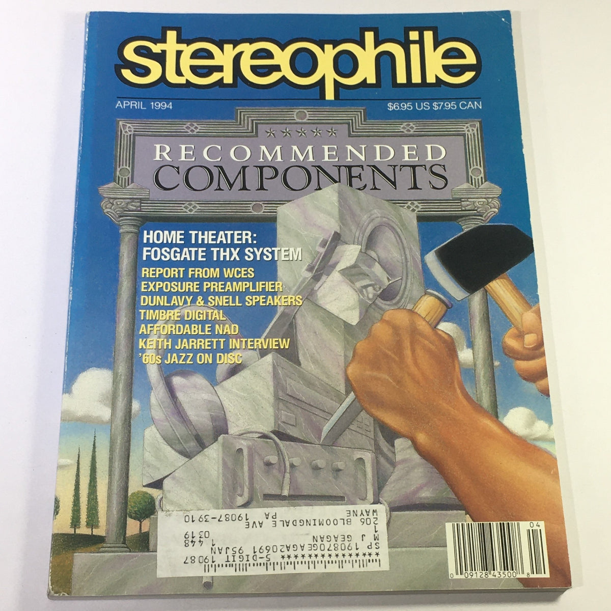 Cover of Stereophile Magazine April 1994 featuring the Fosgate THX System and reviews of Dunlavy and Snell Speakers. Highlights include recommended components and an interview with Keith Jarrett.