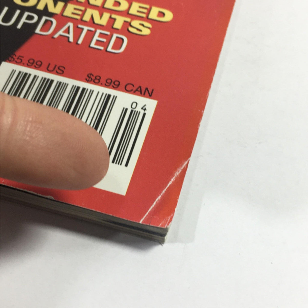 Close-up image of Stereophile Magazine April 2005 showing the barcode and magazine corner details, highlighting its unique vintage features.