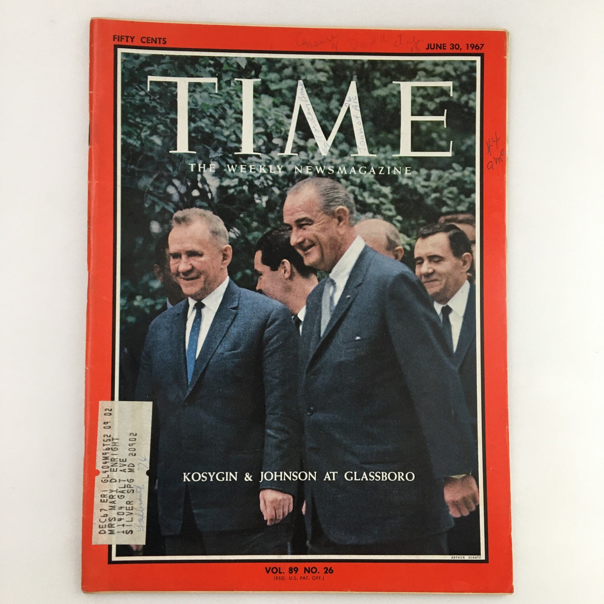 Cover of Time Magazine June 30 1967, Vol. 89 No. 26 featuring Kosygin and Johnson at Glassboro, showcasing historical significance.