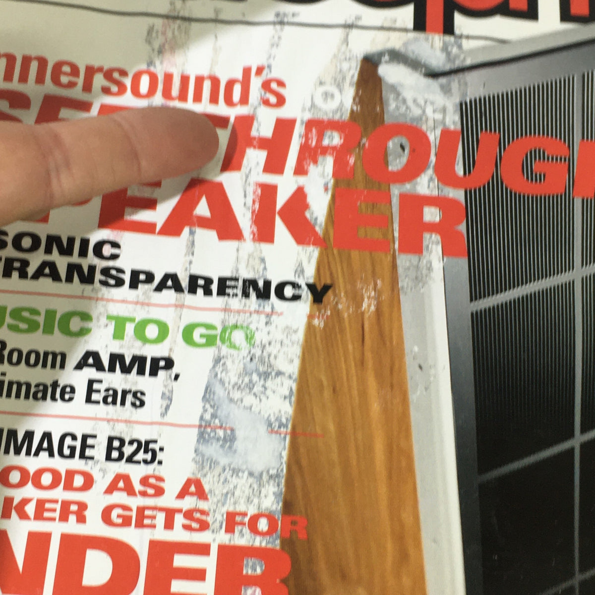 Close-up of the Stereophile Magazine December 2004 cover focusing on Innersound's See-Through Speaker and highlights on Sonic Transparency in audio equipment.