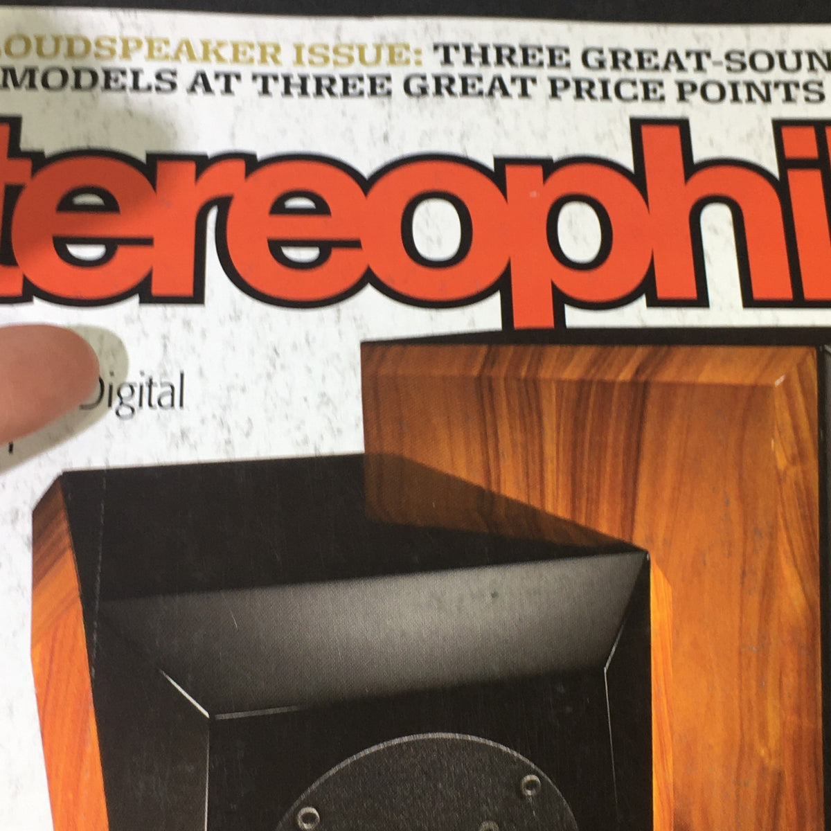 Close-up of Stereophile Magazine July 2014 cover, showcasing the Joseph Audio Power speakers alongside the magazine title and section about high-resolution digital audio.
