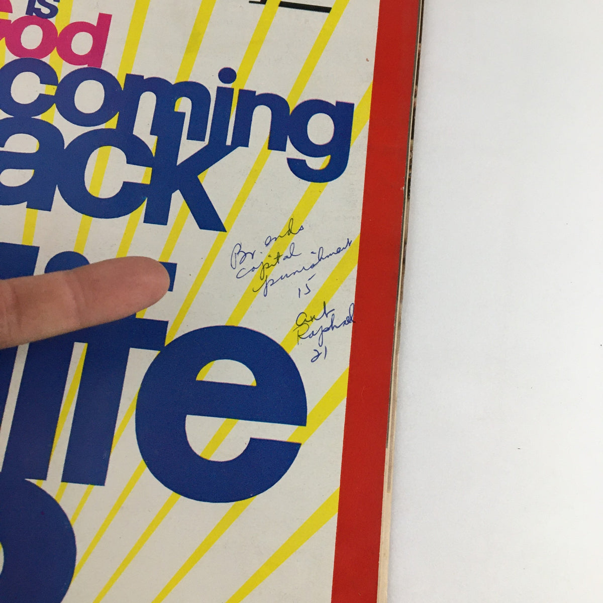Close-up of the front cover of Time Magazine December 26, 1969, Vol. 94 No. 26, highlighting handwritten notes alongside the main headline 'Is God Coming Back to Life?' with a vivid design.