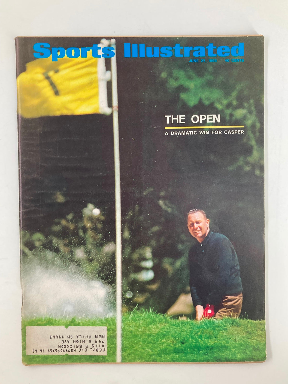 Cover of Sports Illustrated Magazine from June 27, 1966, featuring a dramatic win for Billy Casper at The Open, showcasing Casper poised on the golf course with a flag in the background.