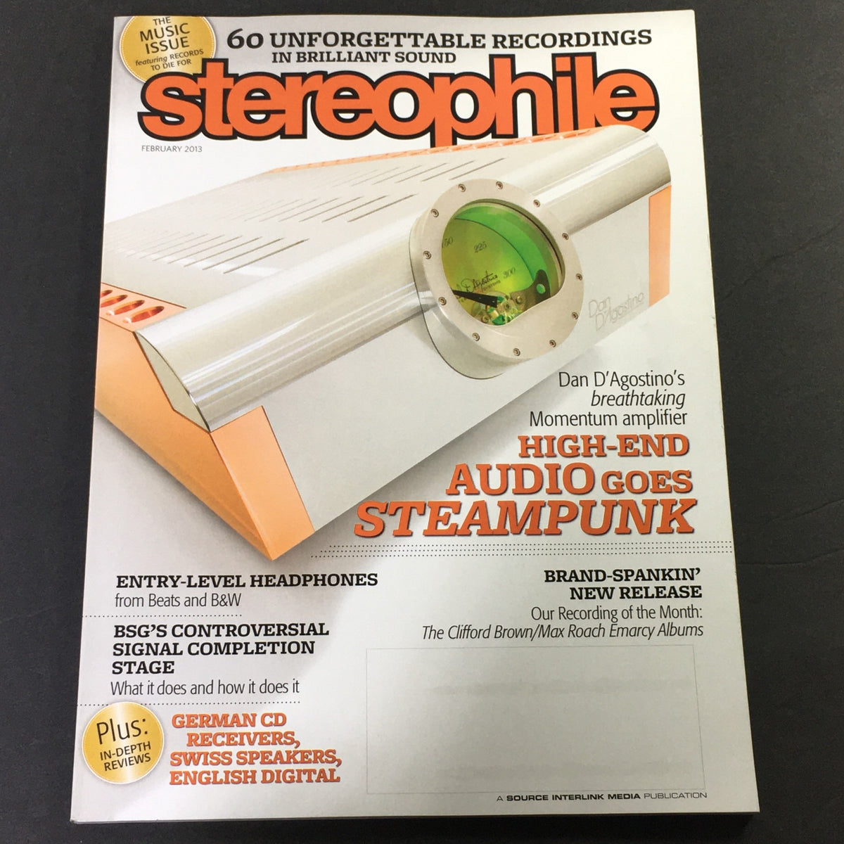Stereophile Magazine February 2013 featuring Dan D'Agostino AMP and reviews on Beats and Bowers & Wilkins headphones.
