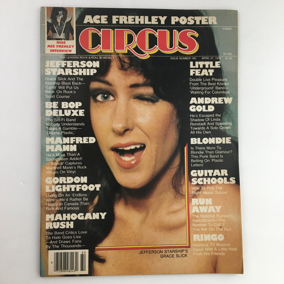 Cover of Circus Magazine April 27, 1978 featuring Grace Slick, Andrew Gold, and Ace Frehley, showcasing music icons and vibrant articles from the classic rock era.