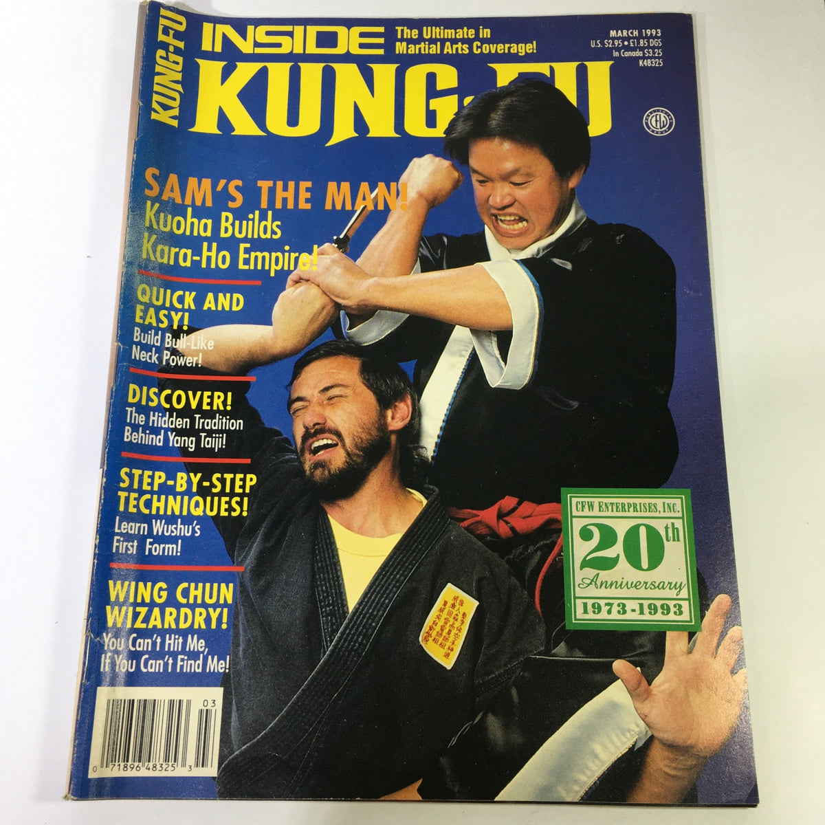 Cover of Inside Kung Fu Magazine March 1993 featuring an action scene with martial artists, highlighting Wing Chun and Sam Alama Kuoha's Kara-Ho Empire.