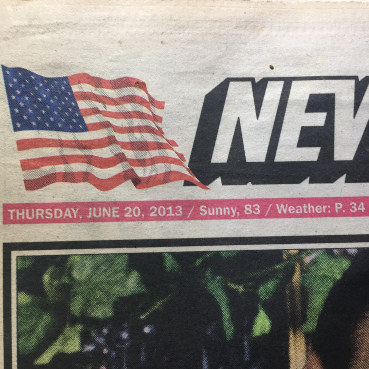 Top corner of the NY Post dated June 20, 2013, displaying the date and weather details, relevant to the day of James Gandolfini's passing.