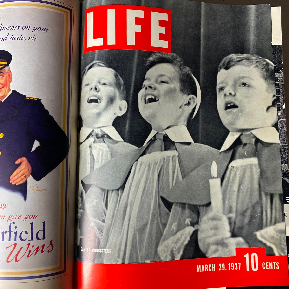 Cover of VTG 1937 Bound Life Magazine - March 29, 1937 issue featuring Easter Choristers singing.