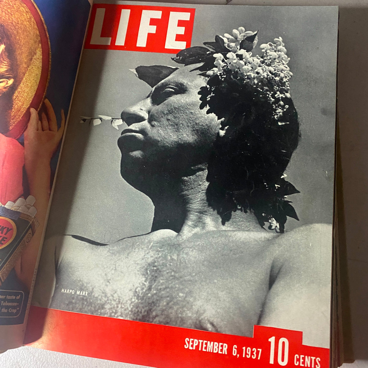 Cover of the VTG 1937 Bound Life Magazine displaying the September 6 edition featuring Harpo Marx.