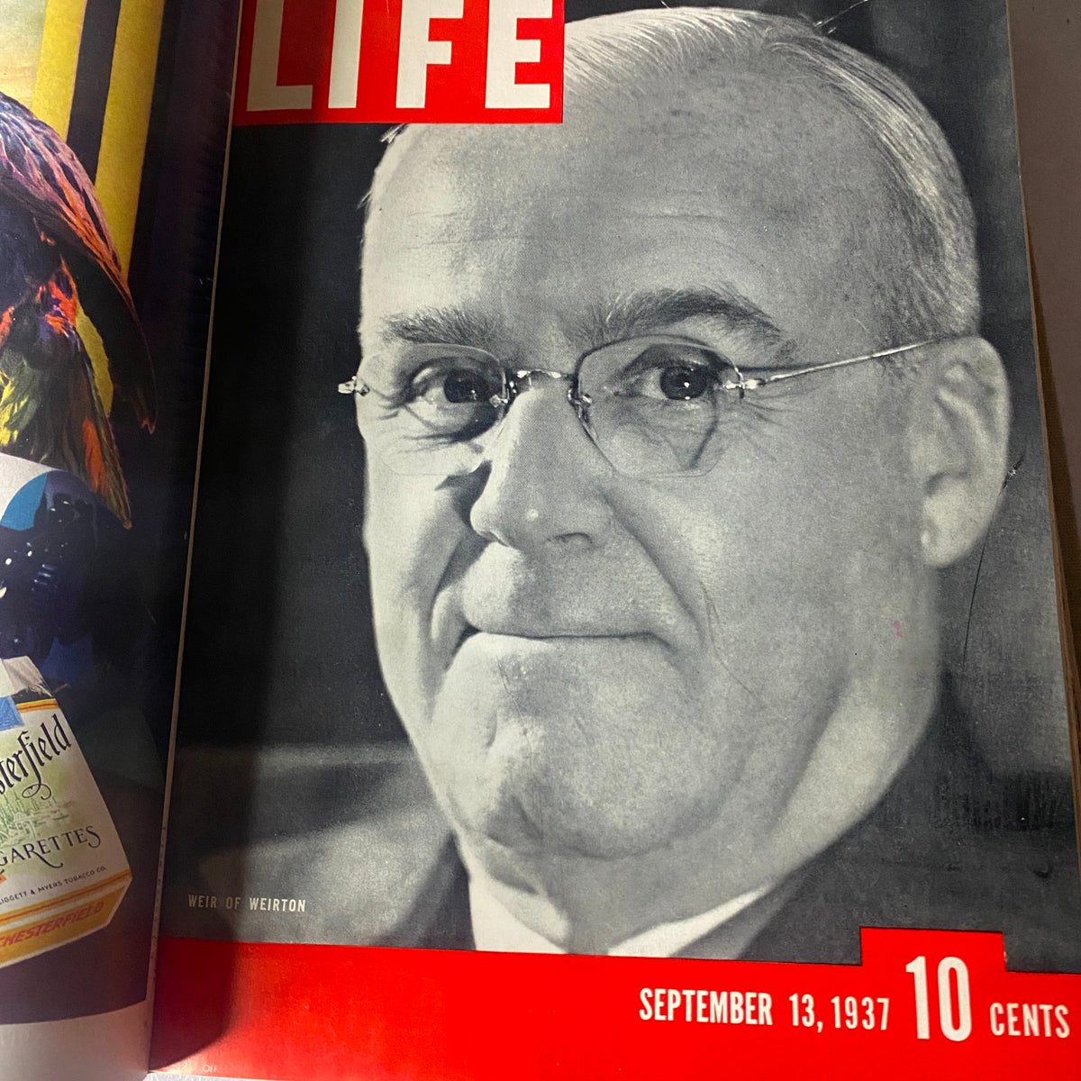Cover image of VTG 1937 Bound Life Magazine featuring a portrait of Weir of Weirton dated September 13, 1937, highlighting historical figures.