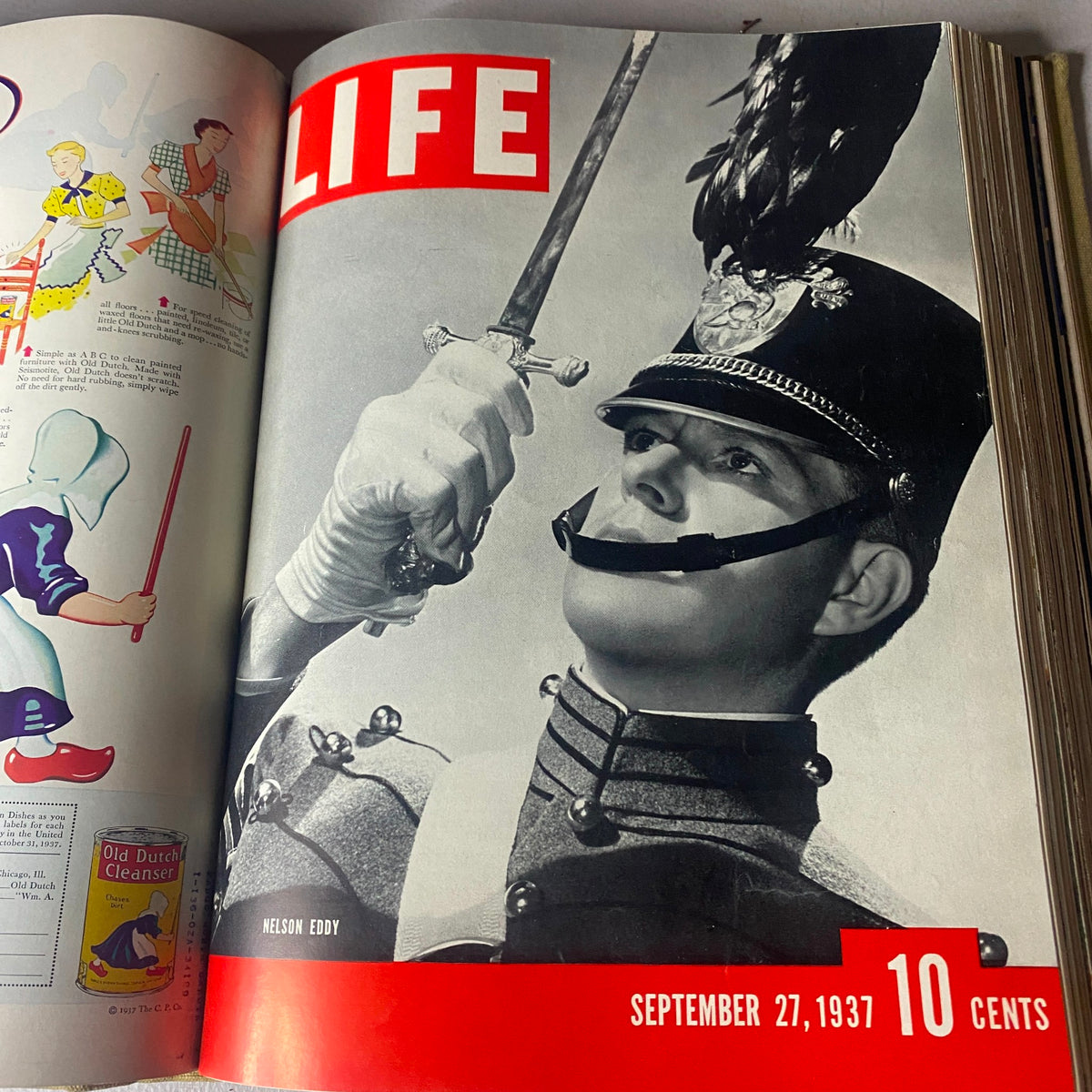 Cover image of VTG 1937 Bound Life Magazine presenting a soldier in uniform, dated September 27, 1937, reflecting military culture of the era.