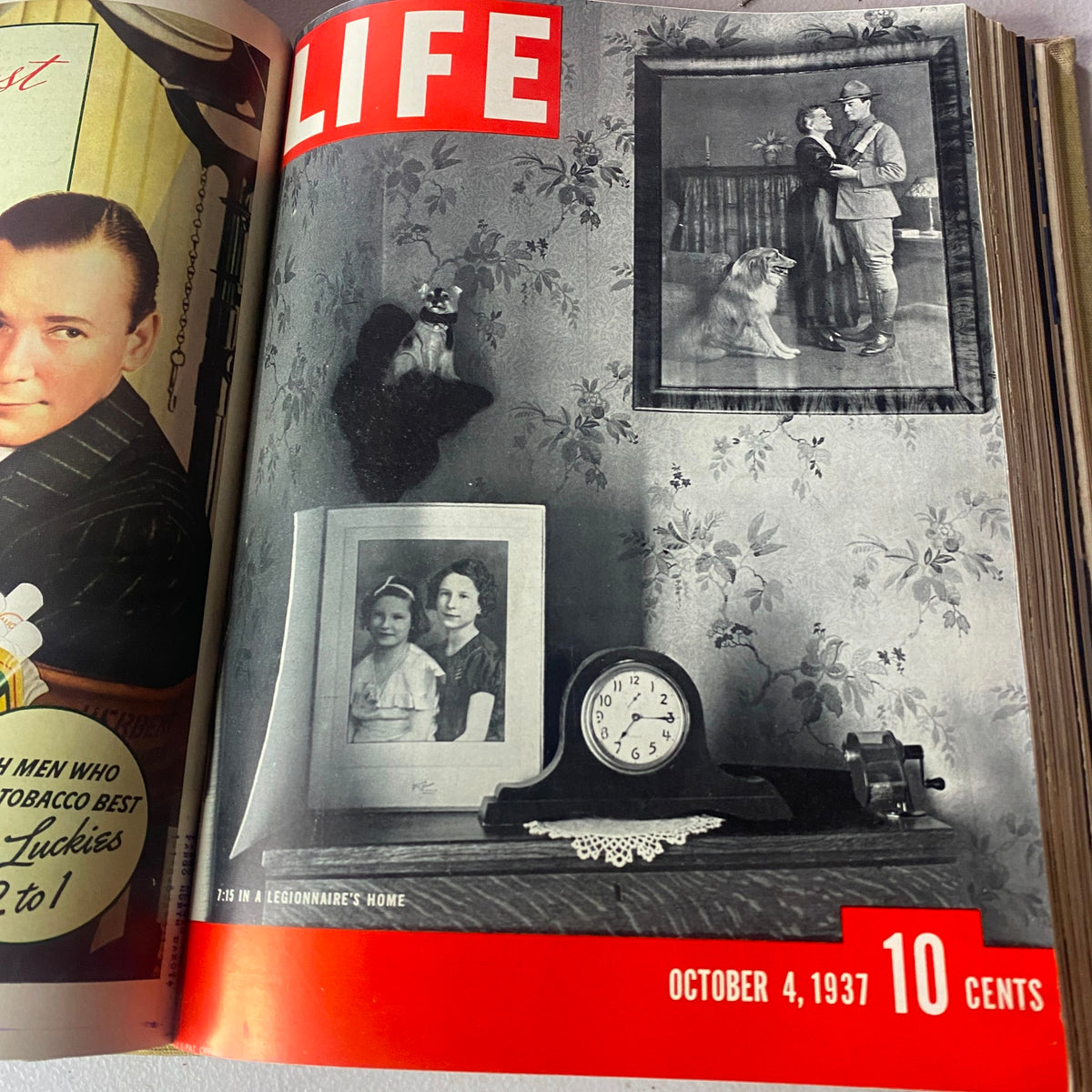 Cover image of VTG 1937 Bound Life Magazine featuring a home interior with photographs and a clock, dated October 4, 1937.