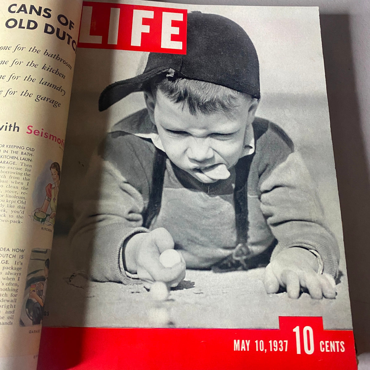 Cover page of the May 10, 1937 issue of the VTG 1937 Bound Life Magazine May - June Weekly Issue, depicting a boy playing with marbles.