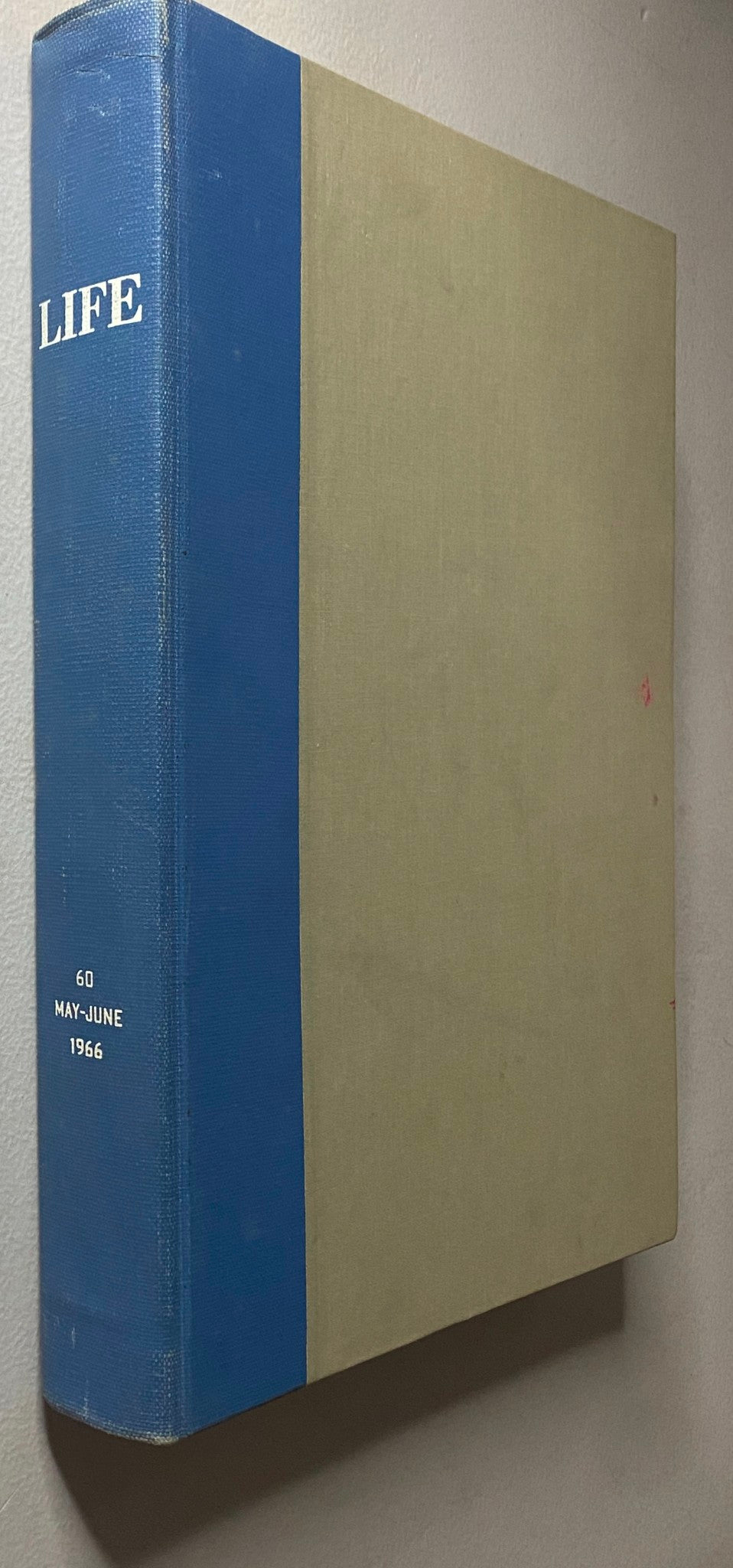 Vintage 1966 Bound Life Magazine with a prominent blue and green spine, showcasing the May - June collection of iconic issues.