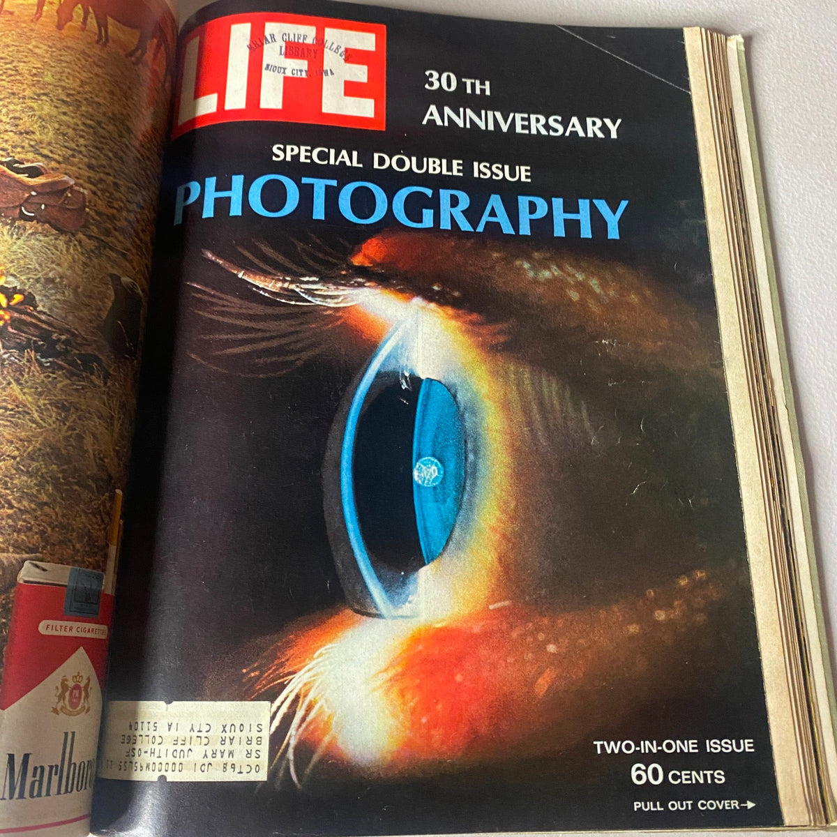 VTG 1966 Bound Life Magazine special double issue cover celebrating the magazine's 30th anniversary with a focus on photography, illustrated with stunning visual elements.