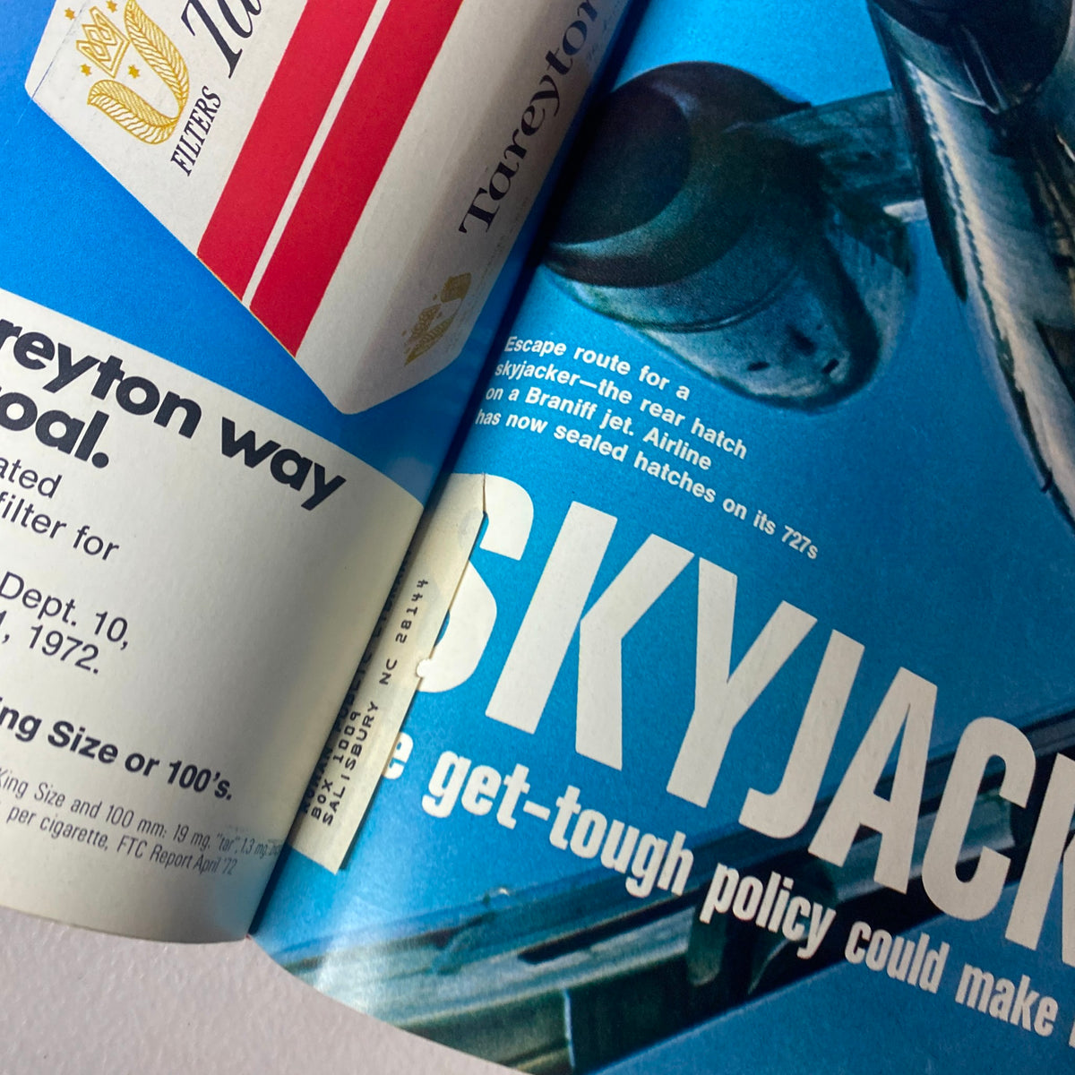 Close-up of the skyjacking article from the VTG 1972 Bound Life Magazine August 11 issue, detailing airline security.