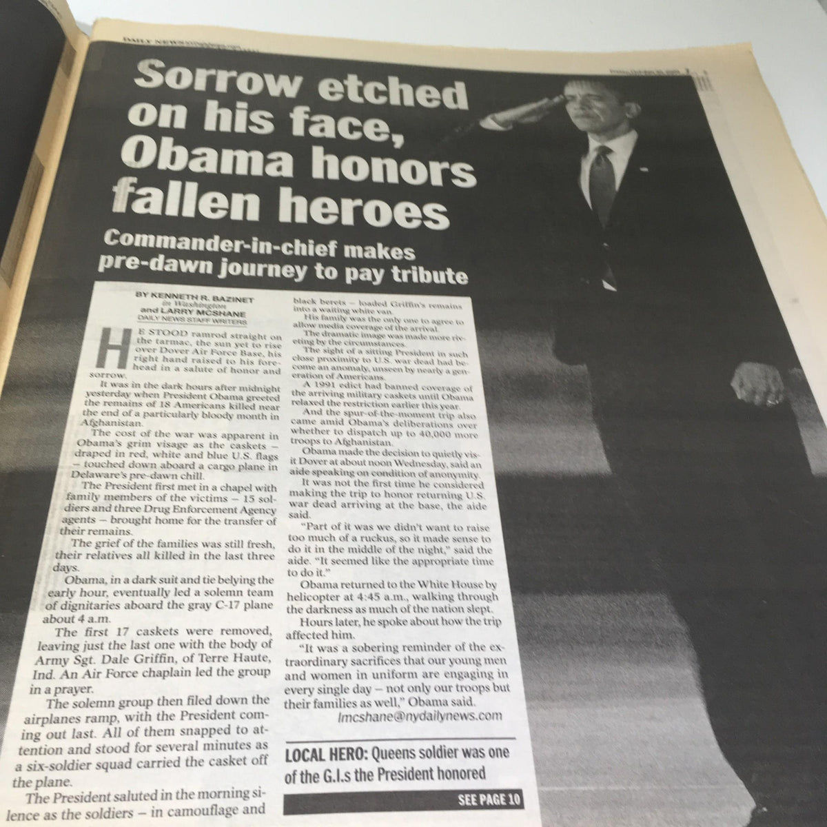 NY Daily News: Oct 30 2009, Blast Off Yanks Power Past Phils, Tie Series - Article honoring fallen heroes featuring President Obama saluting.