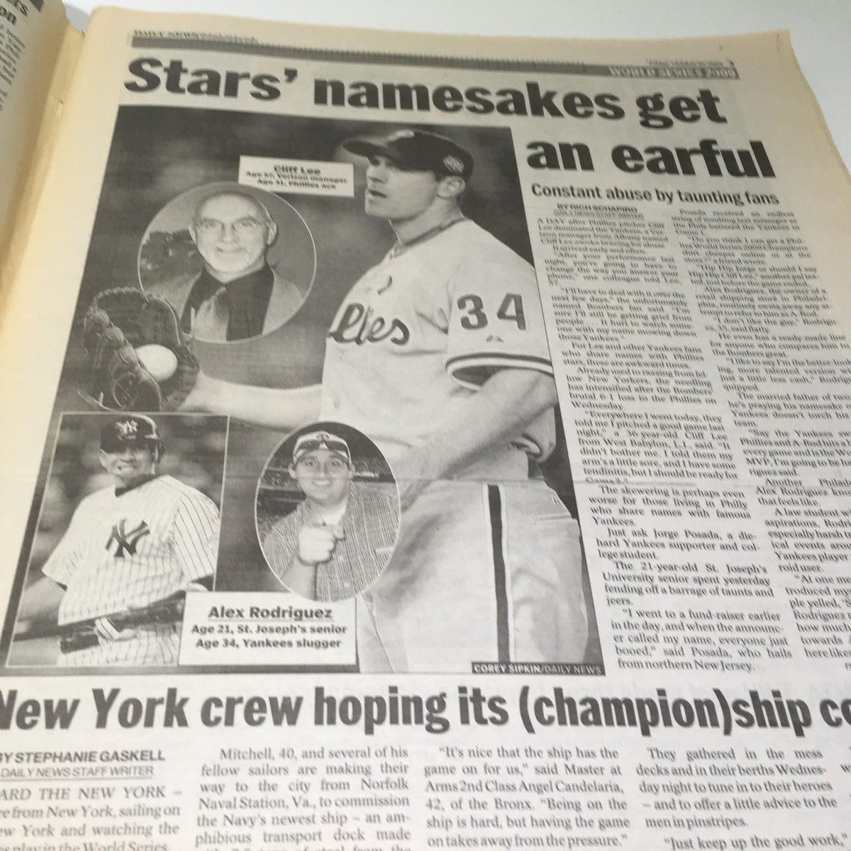 NY Daily News: Oct 30 2009, Blast Off Yanks Power Past Phils, Tie Series - Coverage of sports namesakes with images of baseball players, including Alex Rodriguez.
