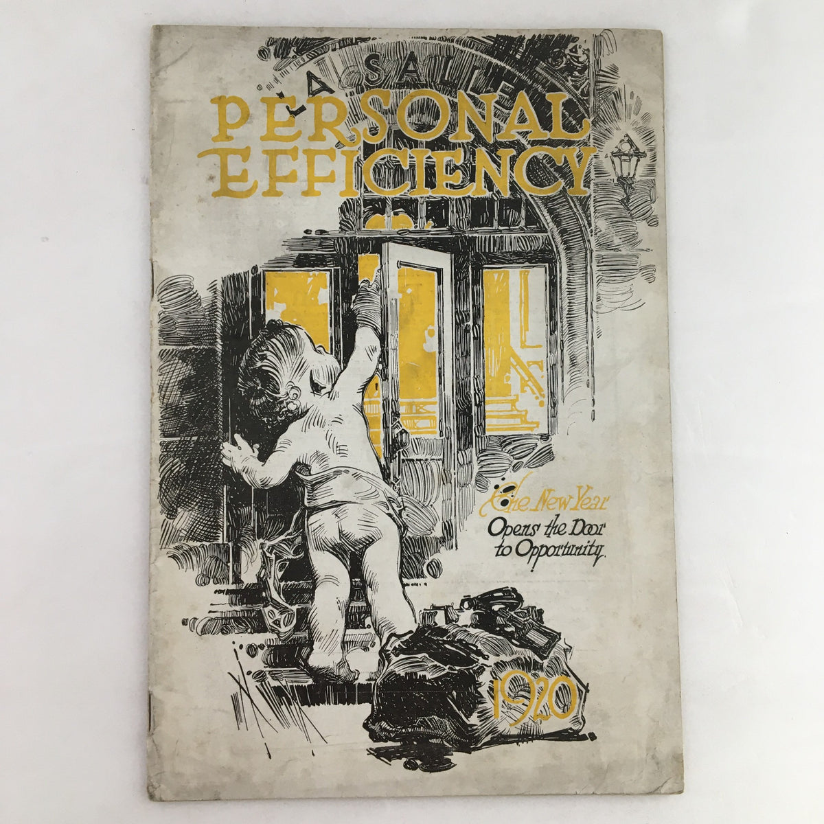Cover of Personal Efficiency Magazine January 1920 featuring a child reaching towards a door with the text 'The New Year Opens Door to Opportunity'.