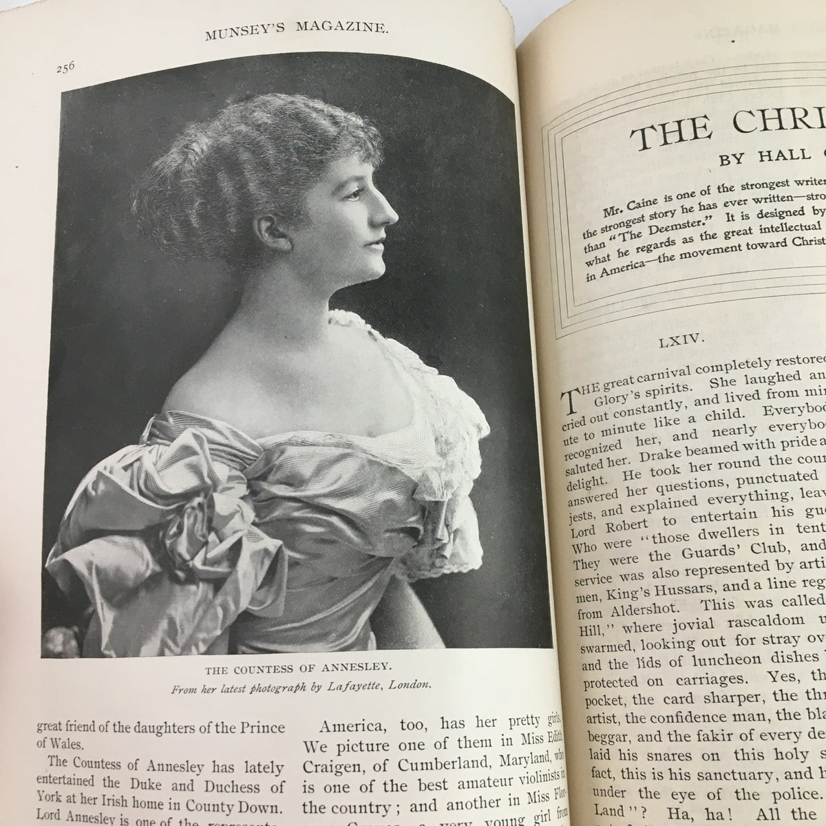 Portrait of The Countess of Annesley, featured in Munsey's Magazine November 1897 Vol. 18 No. 2, showcasing classic 19th-century photography.