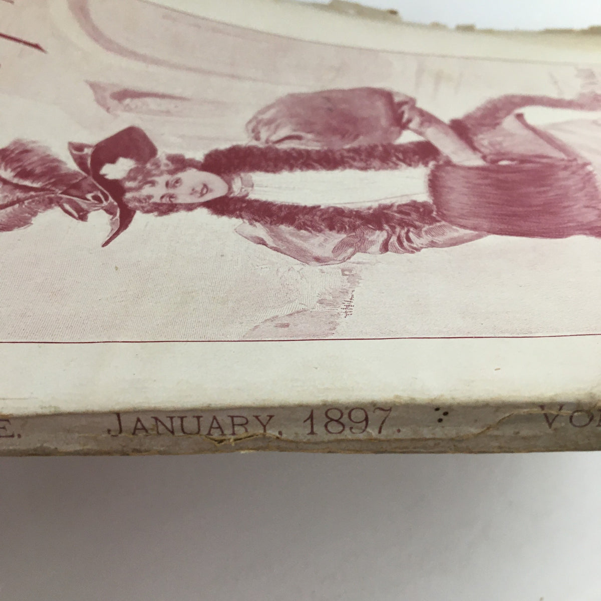 Side view of Munsey's Magazine January 1897 showing the date 'JANUARY, 1897' on the spine, illustrating its collectible nature.