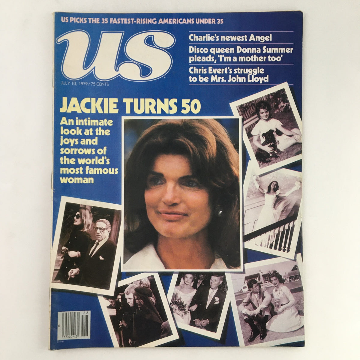 Cover of US Magazine July 19, 1979 featuring Jacqueline Kennedy Onassis celebrating her 50th birthday with images of her life and events.