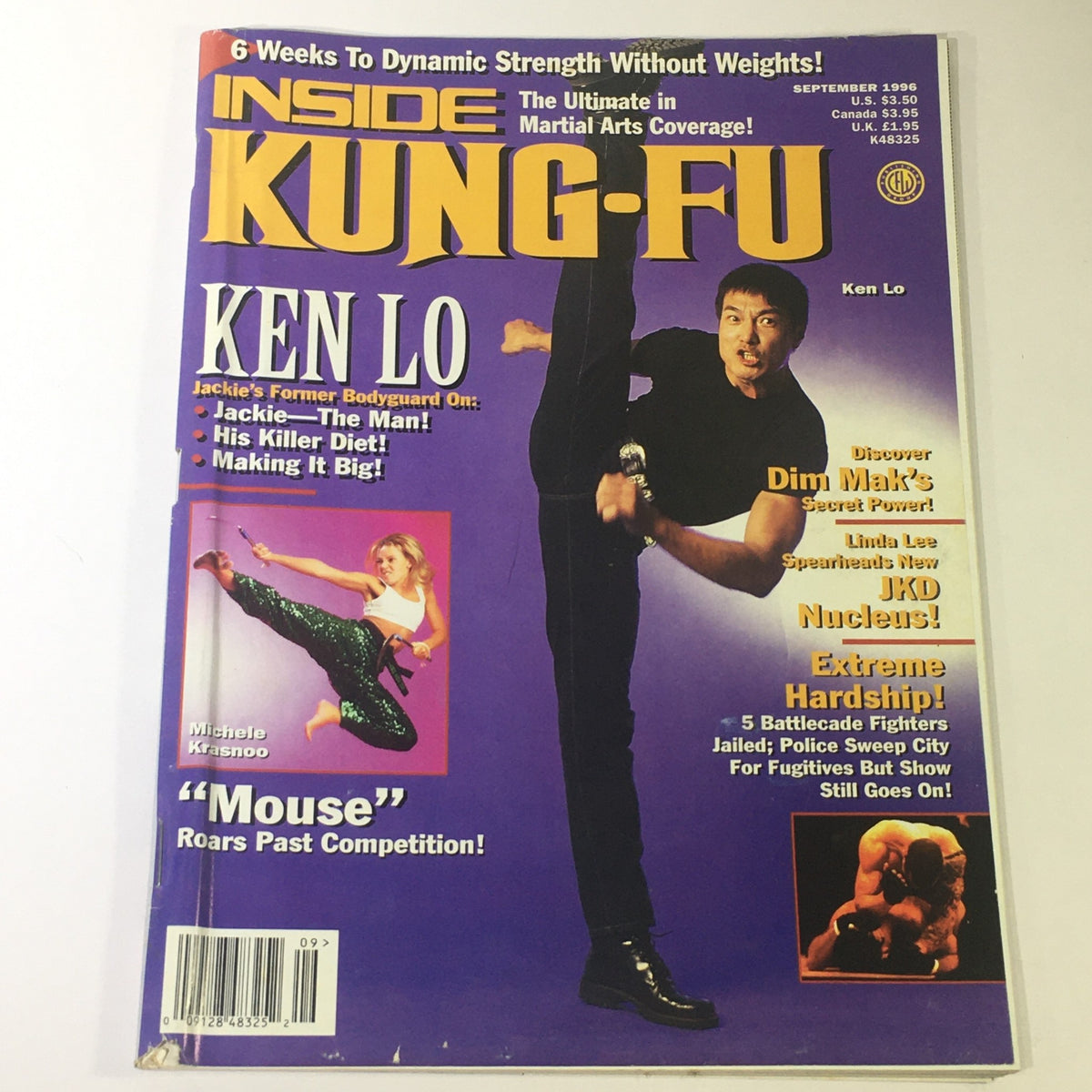 Cover of the Inside Kung Fu Magazine, September 1996 featuring Ken Lo performing a martial arts move, along with Michele Krasnoo on the side.
