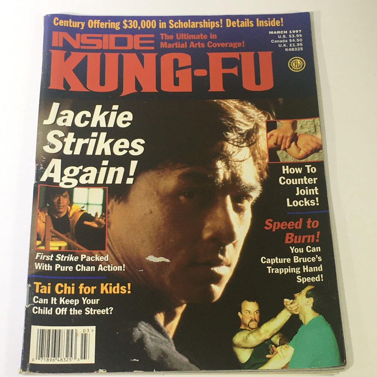 Cover of Inside Kung Fu Magazine March 1997 featuring Jackie Chan, highlighting 'Jackie Strikes Again!' and articles on 'First Strike' and 'Tai Chi for Kids'.