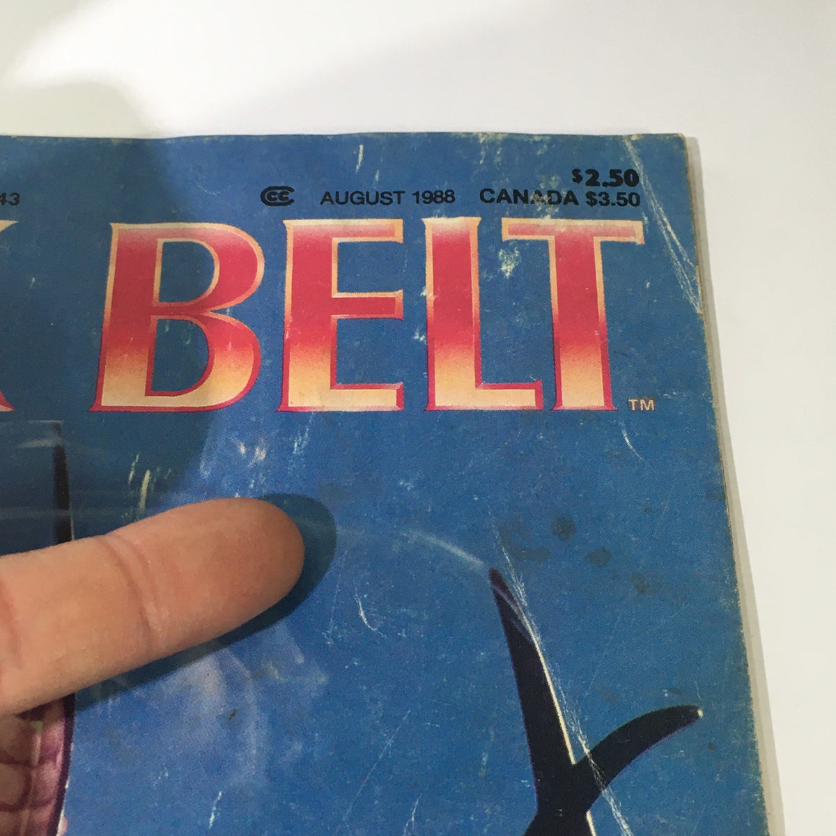 Detail of the Black Belt Magazine title from August 1988, showcasing the publication name and the date.