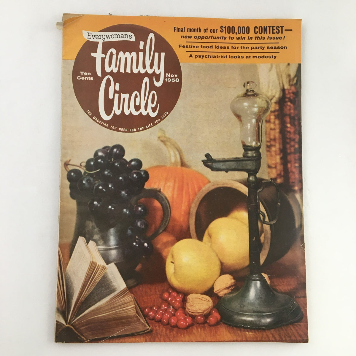 Family Circle Magazine November 1968 cover showcasing festive food ideas for the party season with vibrant autumn decorations and a rustic aesthetic.