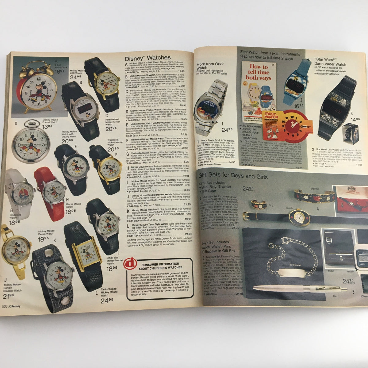 1979 The JCPenney Christmas Toys Prices Catalog presenting an array of Disney watches and jewelry for children and collectors.
