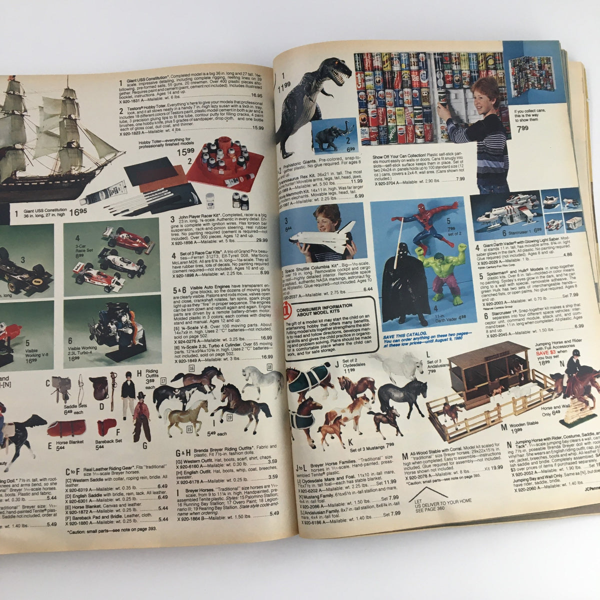 1979 The JCPenney Christmas Toys Prices Catalog featuring various toys including model ships, action figures, and dinosaurs, displayed in a colorful layout.