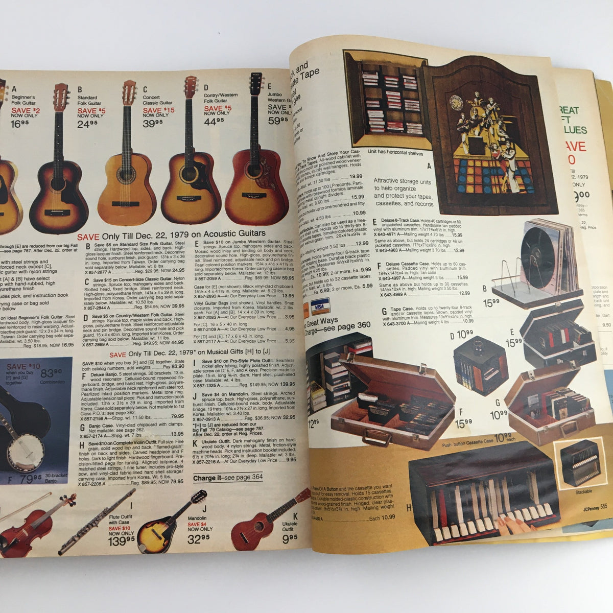 1979 The JCPenney Christmas Toys Prices Catalog showcasing acoustic guitars and musical gifts with pricing details highlighted.