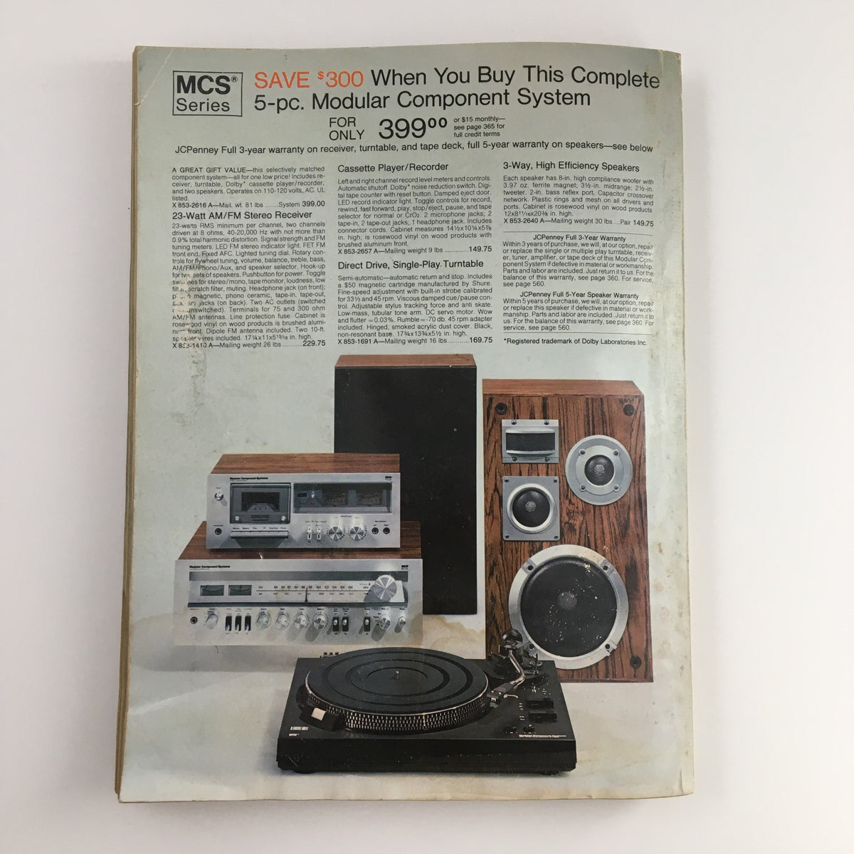 1979 The JCPenney Christmas Toys Prices Catalog advertisement for a modular component sound system, with product images and pricing.